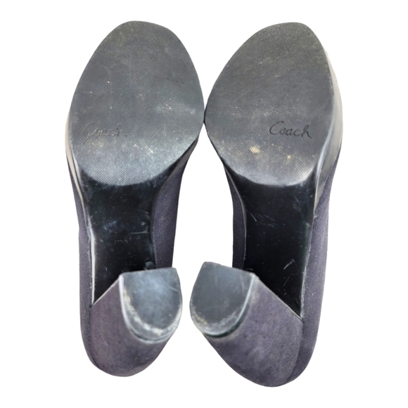 Coach "COREY" Peeptoe Cotton Twill Block Heel Pumps with front‎ top Bow - Picture 7 of 8